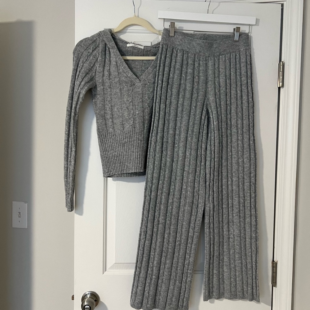 Gray Women's Knit Sweater Lounge Set